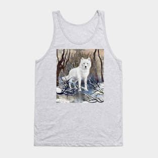 Arctic White Wolf with Winter Snow in Forest Tank Top
